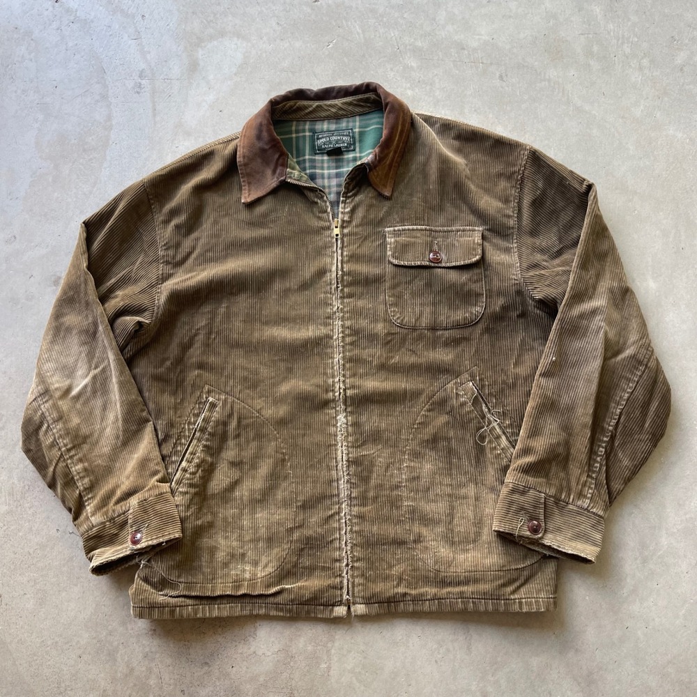 Vintage Polo Country Ralph Lauren Corduroy Jacket Brown Leather Collar Mens L